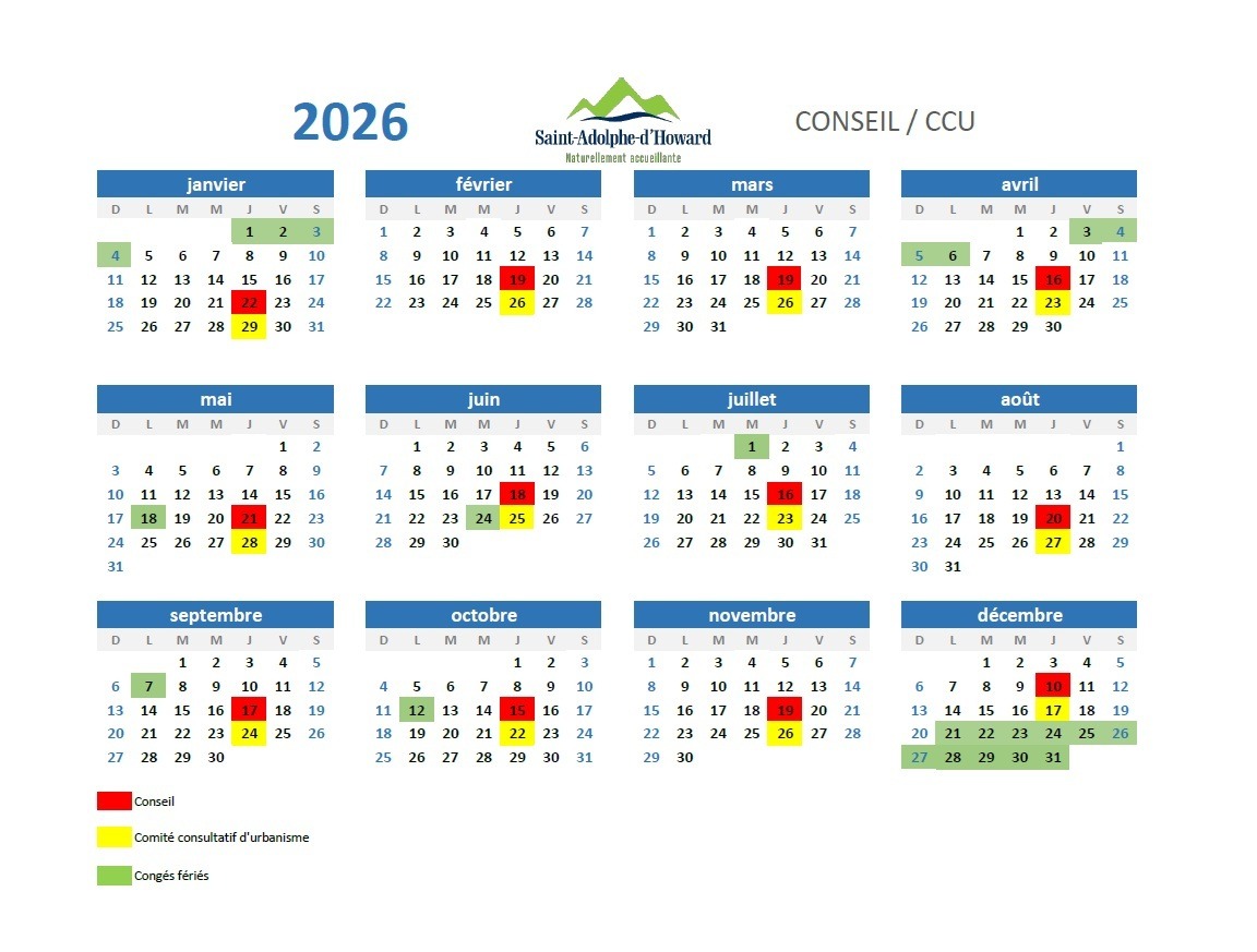 Calendrier Séances du Conseil 2026